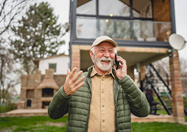 David talking on the phone outside his home